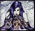 Picture of a girl with a gun
and a skull from the game  Vampyre.